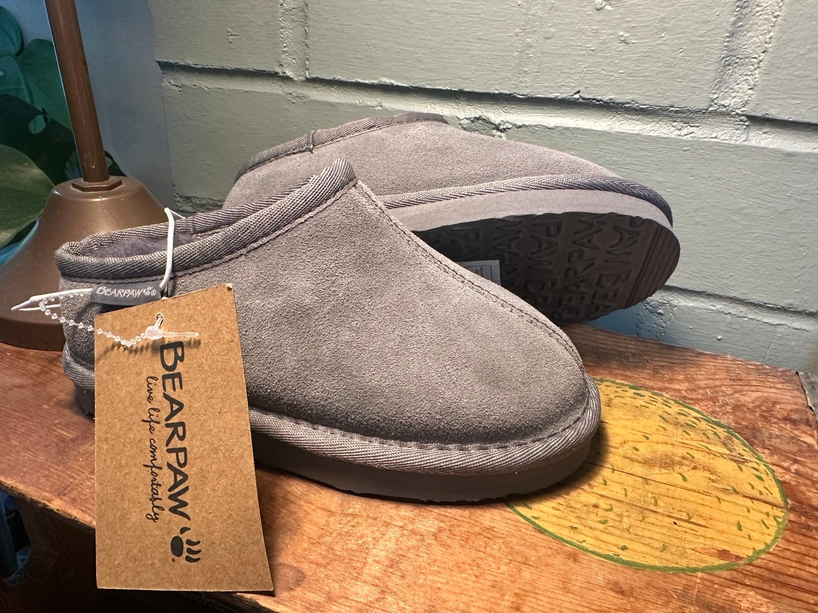 Bearpaw Jonah Clog Slip On Slippers 3251Y Youth 12 M Leather Wool New Grey Gray