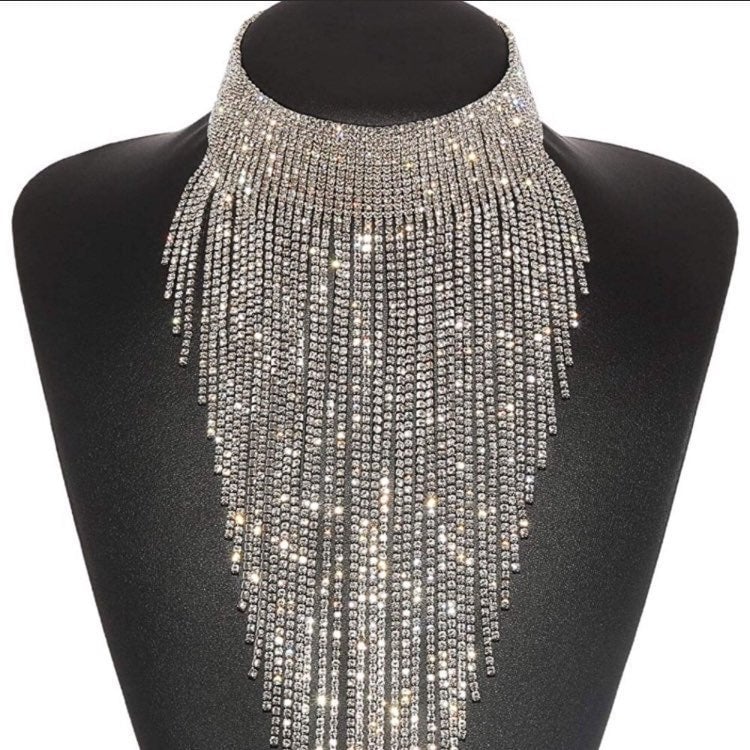 Silver Tassle Collar Choker Necklace NWT
