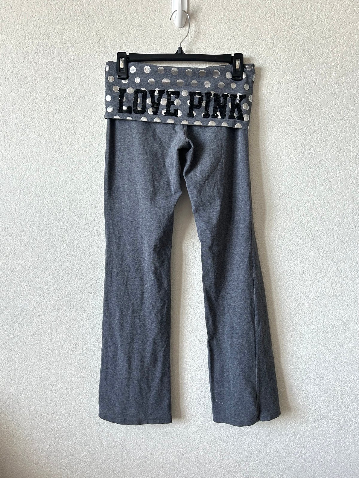 Victoria Secret Pink Grey polka dots foldovers flare