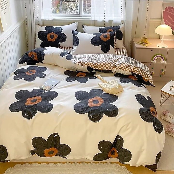 White and black floral quilt set for girls cute 3 piece set