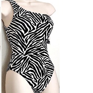 KATE SPADE ONE SHOULDER 1 PC BLACK & WHITE SWIMSUIT SUIT SZ M NWT