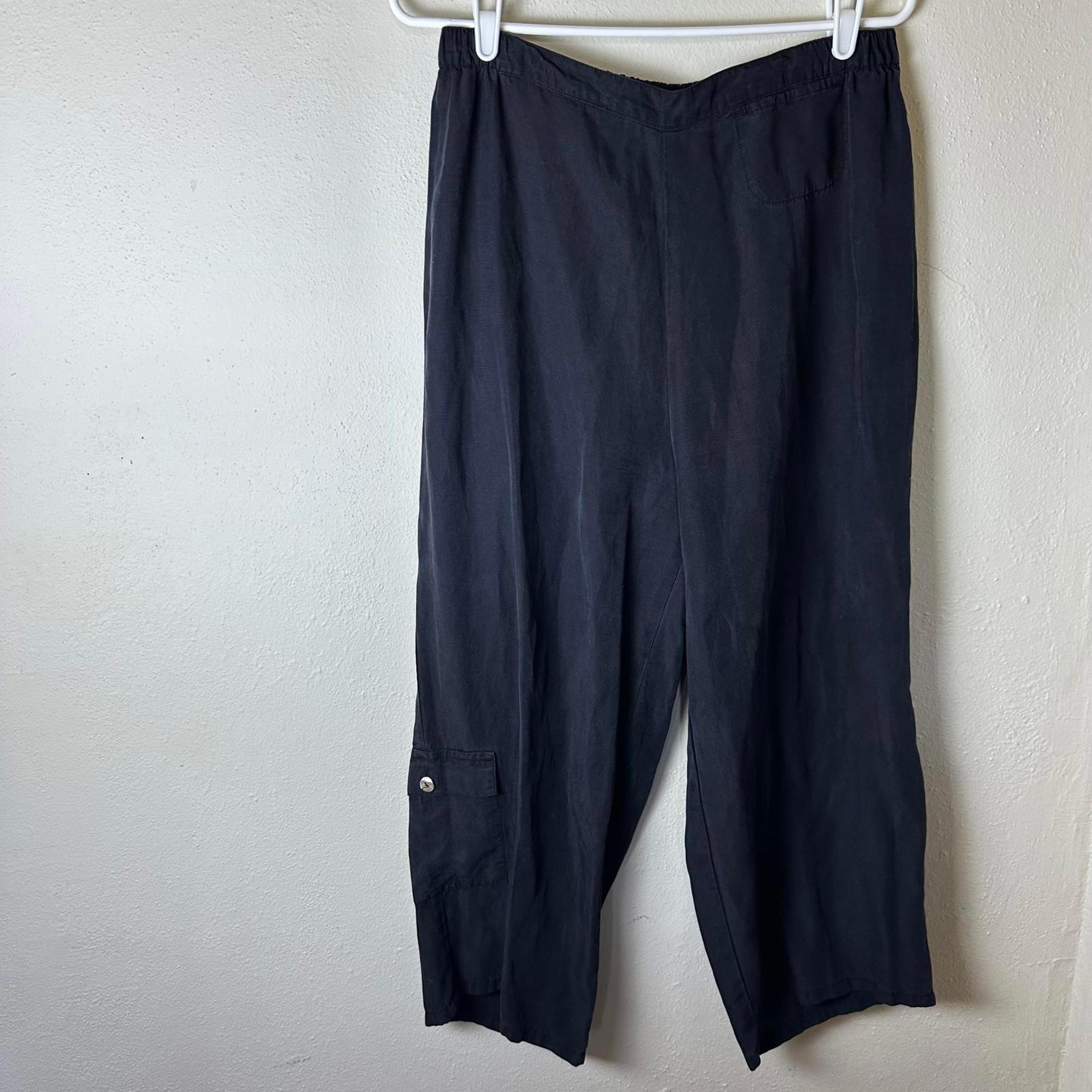 Two star dog linen/tencel pull on pants oversized Lagenlook Sz L