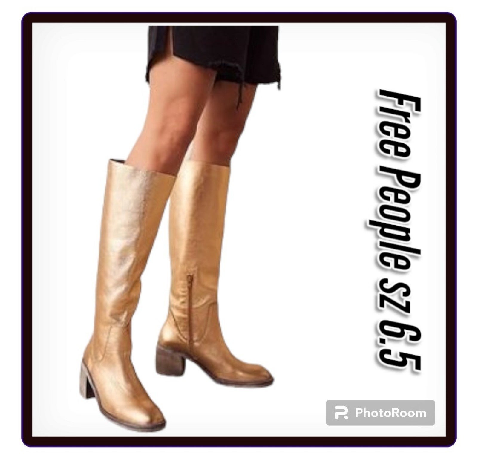 FREE People Tall Slouch Zip Soft Leather Metallic Gold Boots