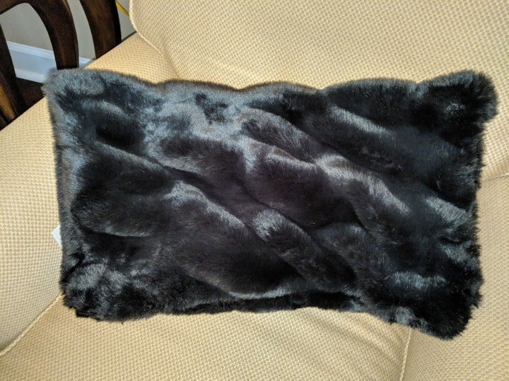 Restoration Hardware faux fur lumbar pillow Black Ruched with insert
