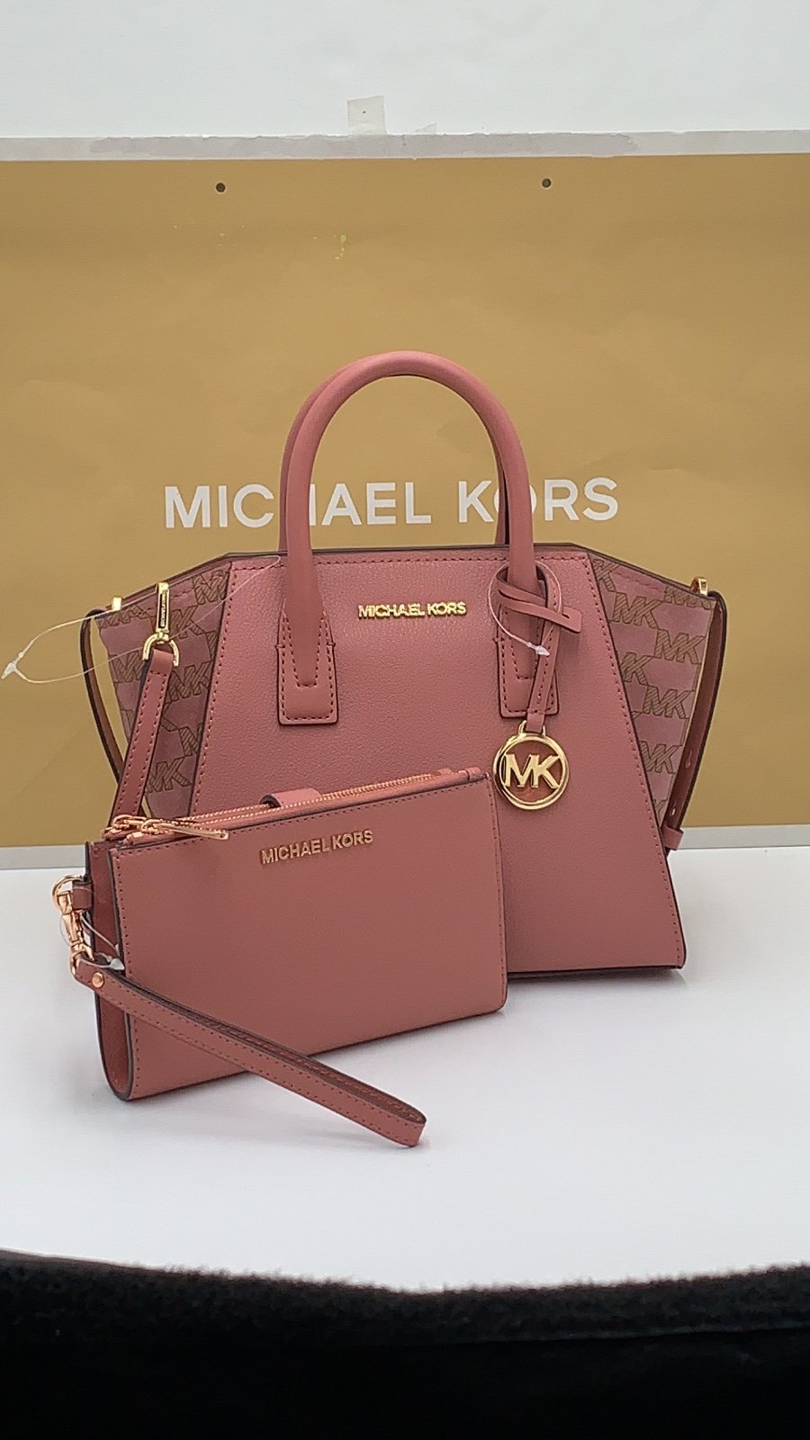 MICHAEL KORS AVRIL SMALL TOP ZIP SATCHEL & LARGE DOUBLE ZIP WRISTLET WALLET