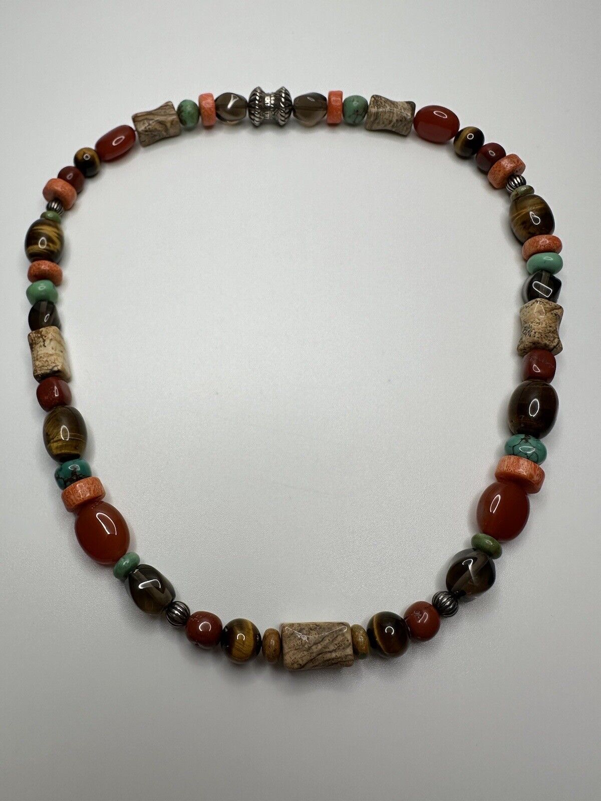 Vintage Relios Sterling Silver Southwestern Gemstone Bead Necklace 17.5” X 10m