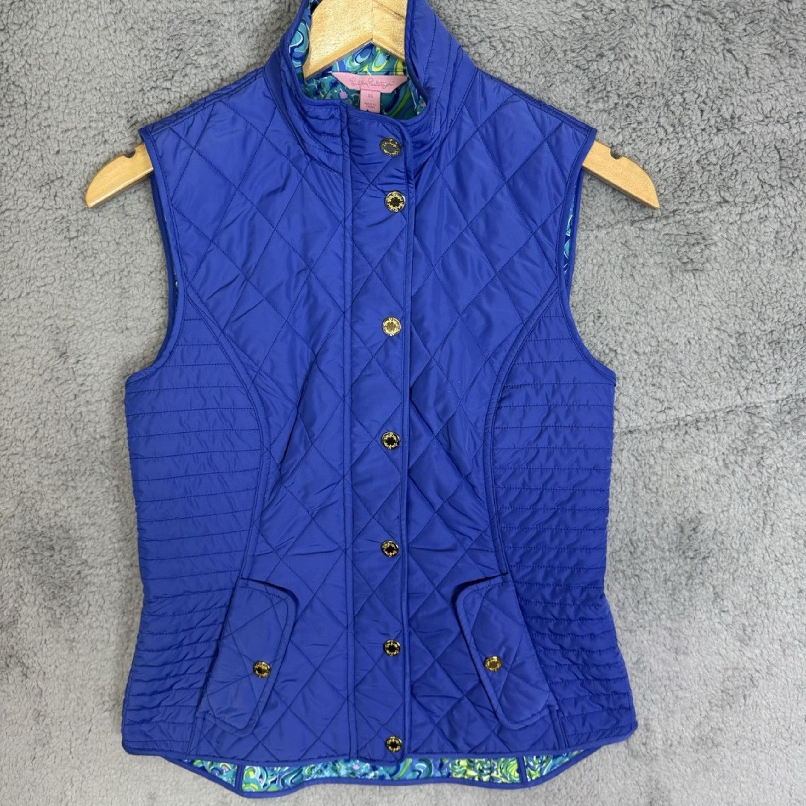 Lilly Pulitzer Vest Womens XS Blue Quilted Puffer Colorful Printed Inside Lining