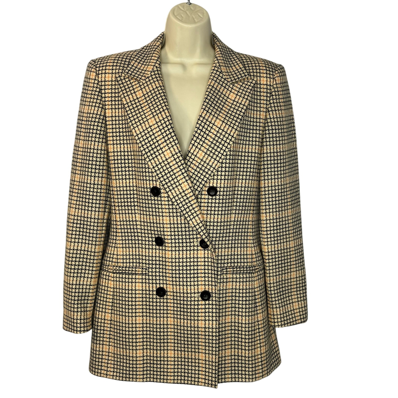 Escada VGT Wool Double Breasted Blazer Pastel Plaid Timeless Luxury Classic Sz:S