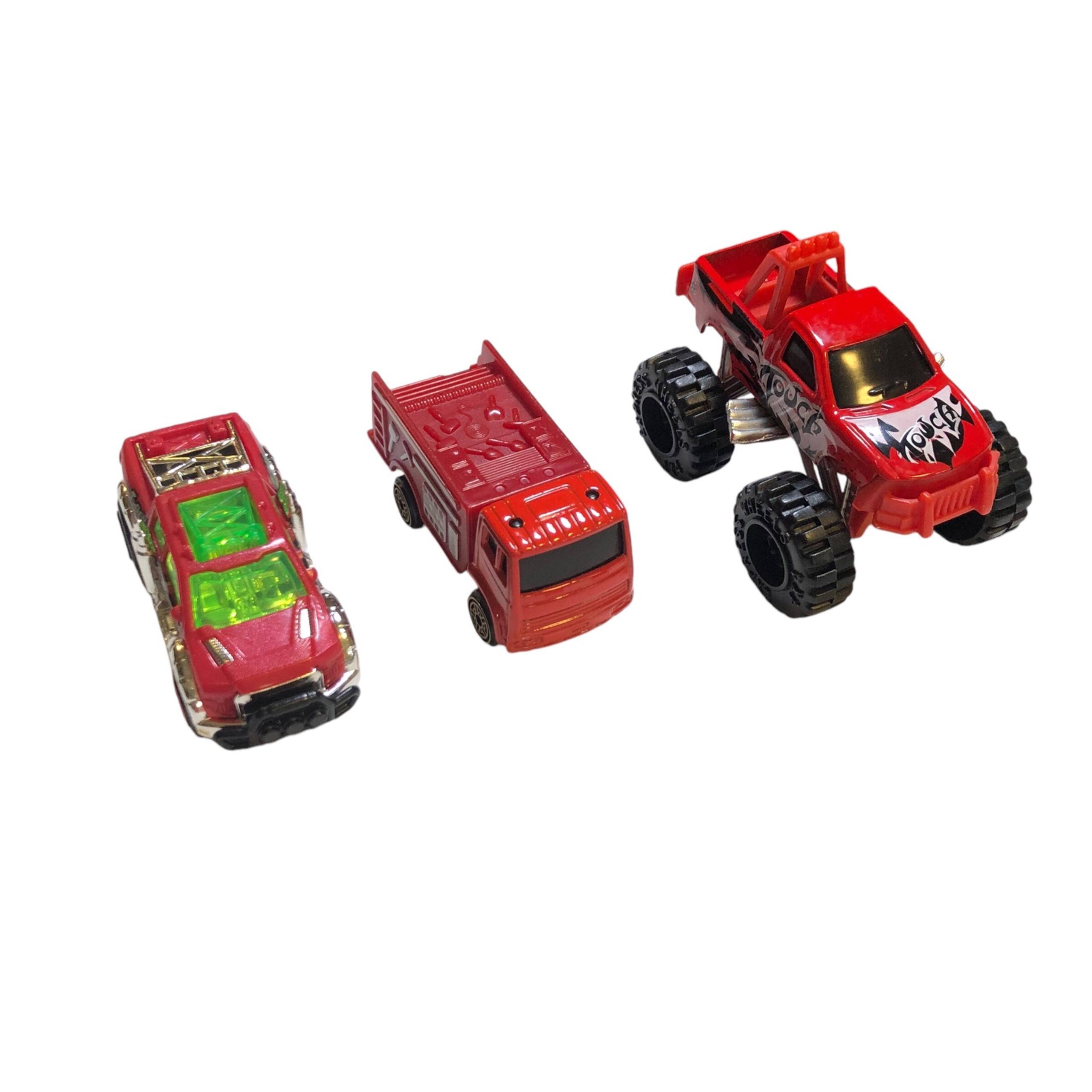 Lot Of 3 Red Play Truck Vehicles-(F-21)