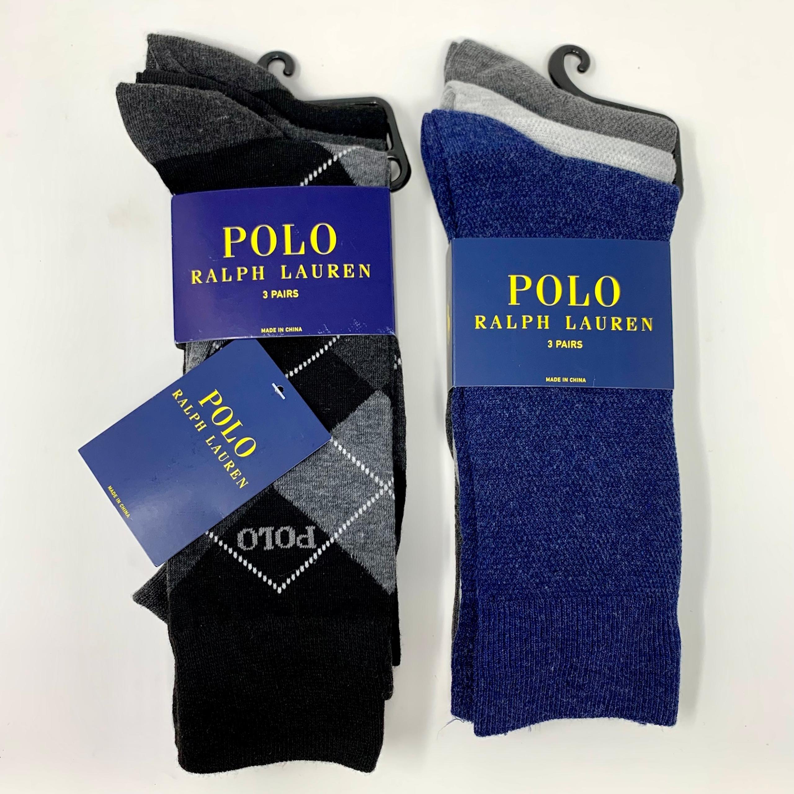 Polo Ralph Lauren Crew Dress Socks 6 Pair Men’s Sock Size 10-13 Black Blue Gray