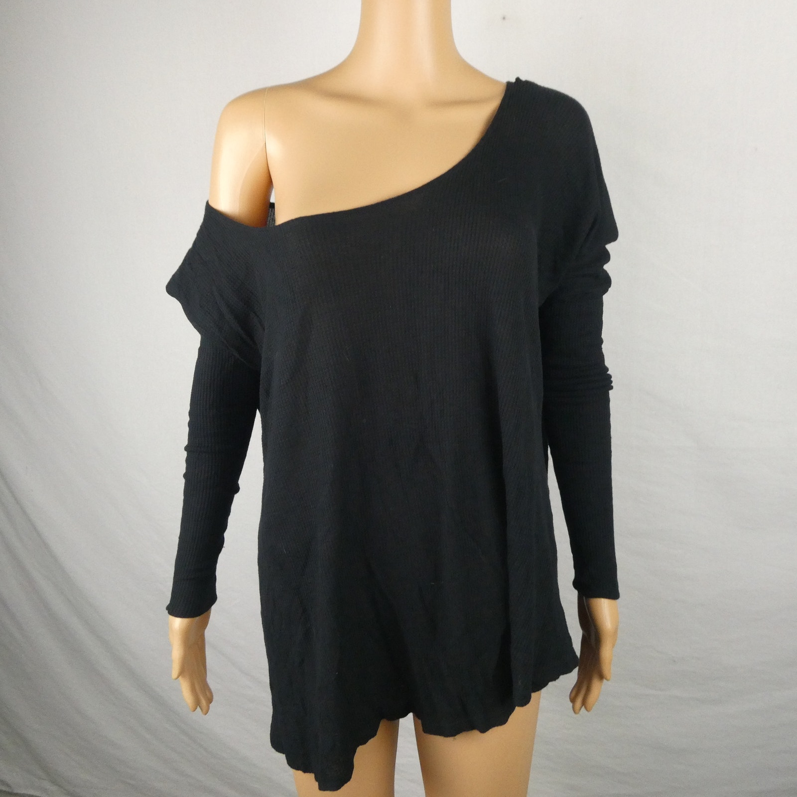 Feel the Piece Black Lightweight Thermal Oversized Scoop Neck Long Sleeve Top