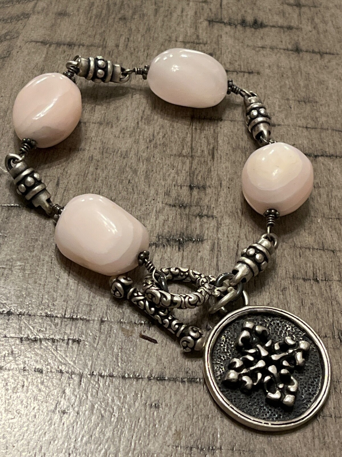59 grams! Vtg Claudia Agudelo sterling rose quartz 8 bracelet 042724aB@