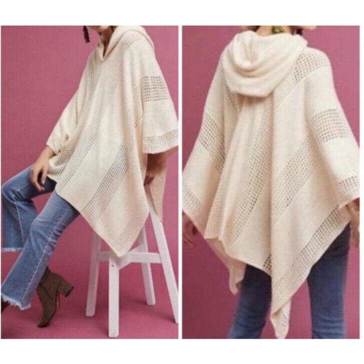 Sleeping On Snow Anthropologie Hooded Poncho Sweater Ivory