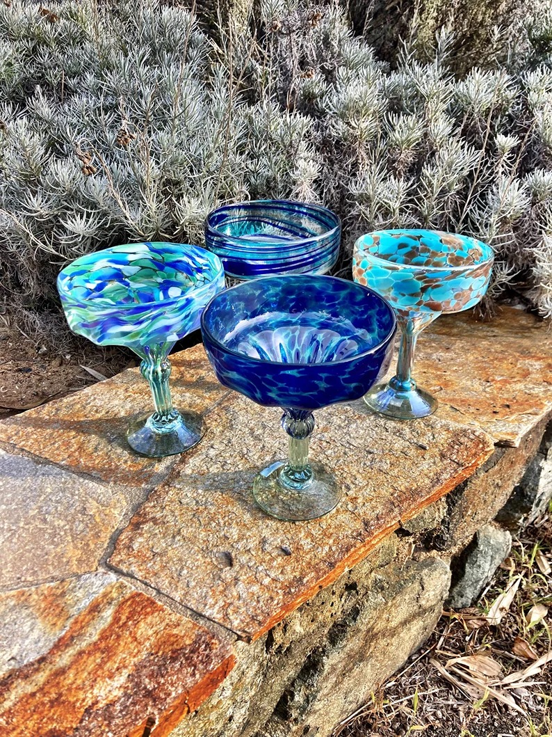 8 Hand Blown Margarita Glasses - Custom Color Selection