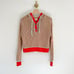 Anthropologie Maeve Hooded Open-Stitch Henley Sweater Brown/Red XS