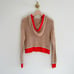 Anthropologie Maeve Hooded Open-Stitch Henley Sweater Brown/Red XS