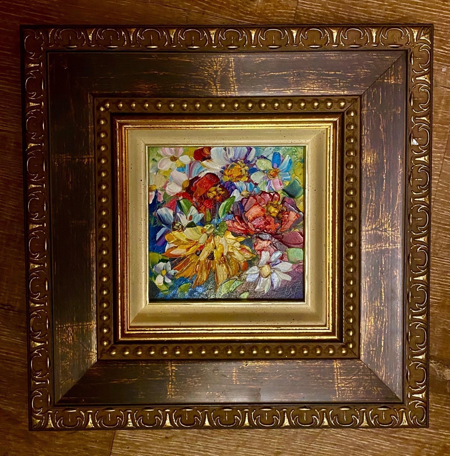 LARGE REDUCTION! OriginalSigned Impasto Poppy Daisy Sunflowers Oil Painting