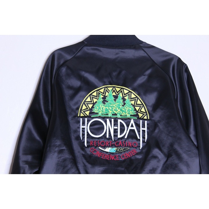 Hon Dah Hotel Resort Casino White Mountains AZ Black Satin Zip Jacket Size XL