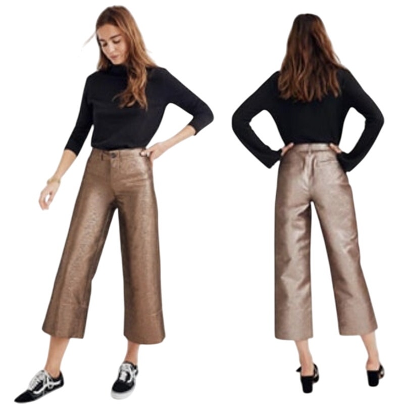 Madewell Slim Emmett Wide-Leg Crop Pants in Rose Gold Metallic, size 25 NWT