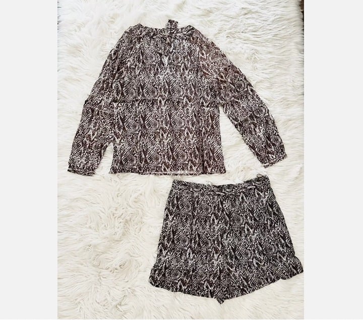 Anthropologie Bl-nk London Python Snake Print Soft Blouse & Shorts Set L NEW