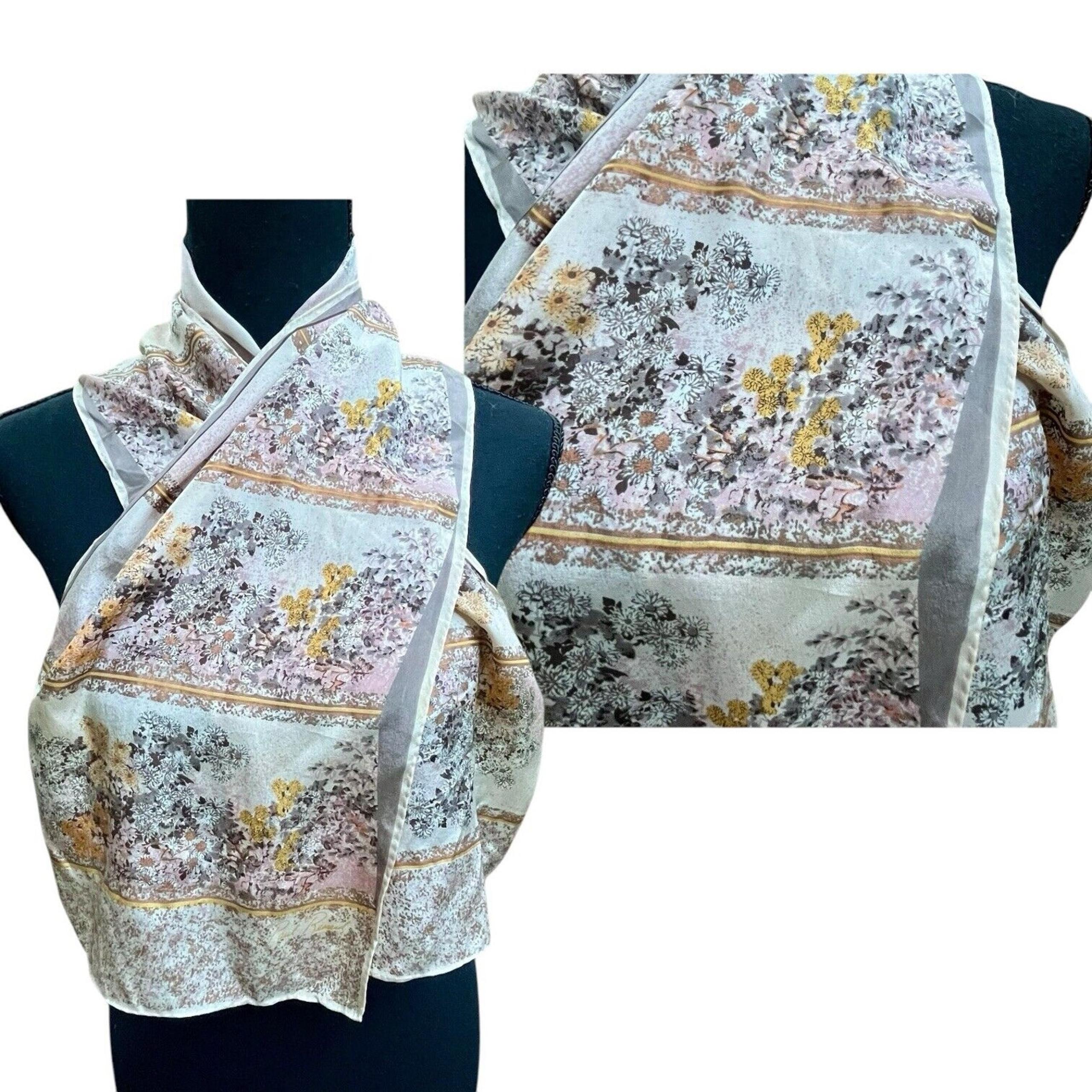 Vintage Paul Renard Silk Scarf Ditsy Floral Hand Rolled Edges 43.5x9.75" Japan