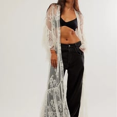 NWT Muche Muchette Free People Barbra Tiered Lace Kimono Floral Cream OS