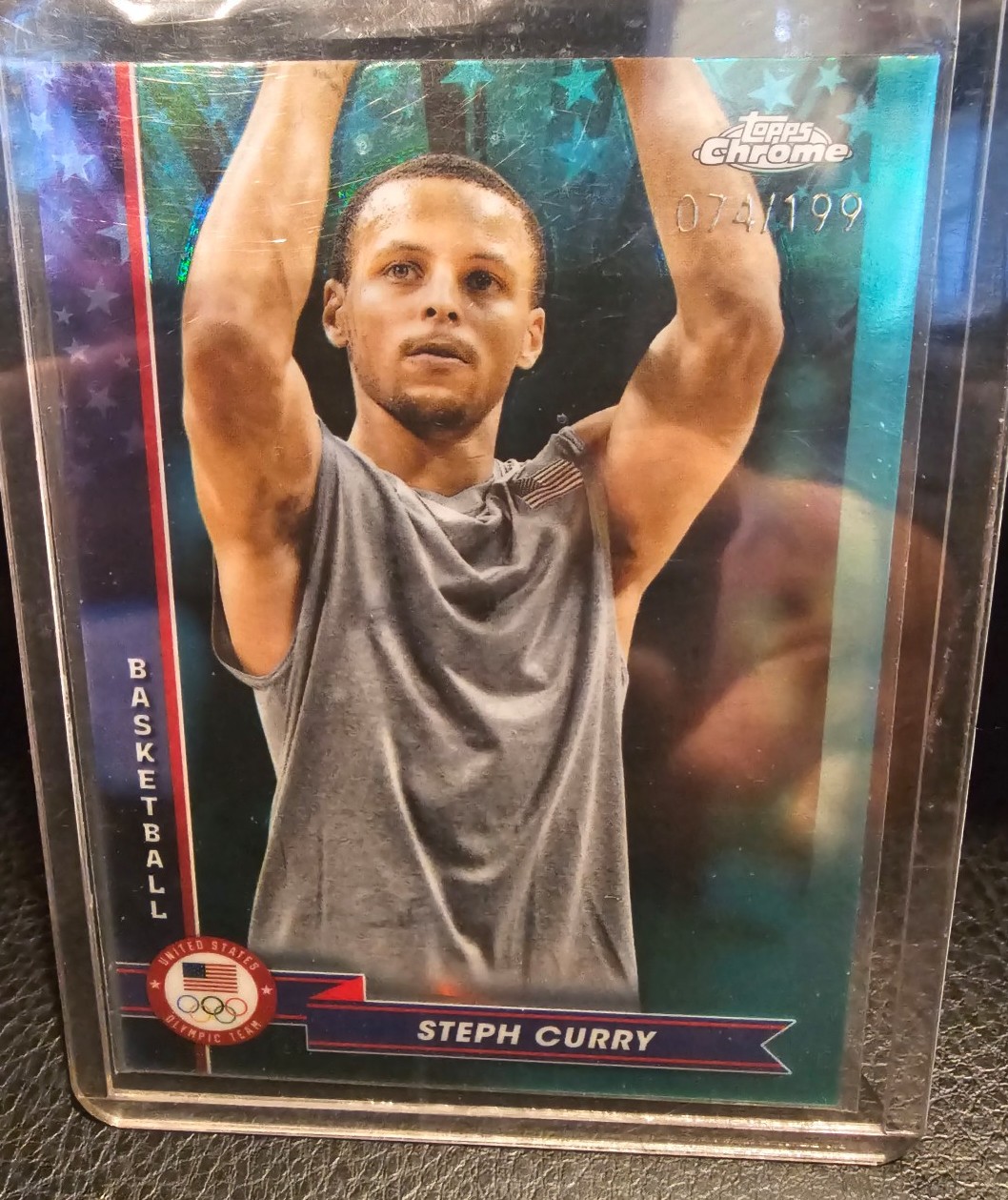 2024 Topps Chrome US Olympic Team Steph Curry Aqua Refractor #74 of 199