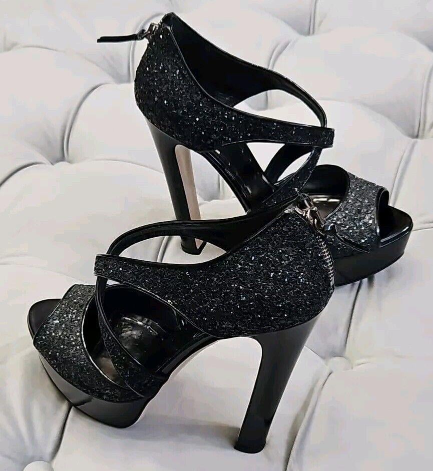 Miu Miu By Prada Black Crystal Zip Criss Cross High Heels Womens Shoes 38.5 8.5