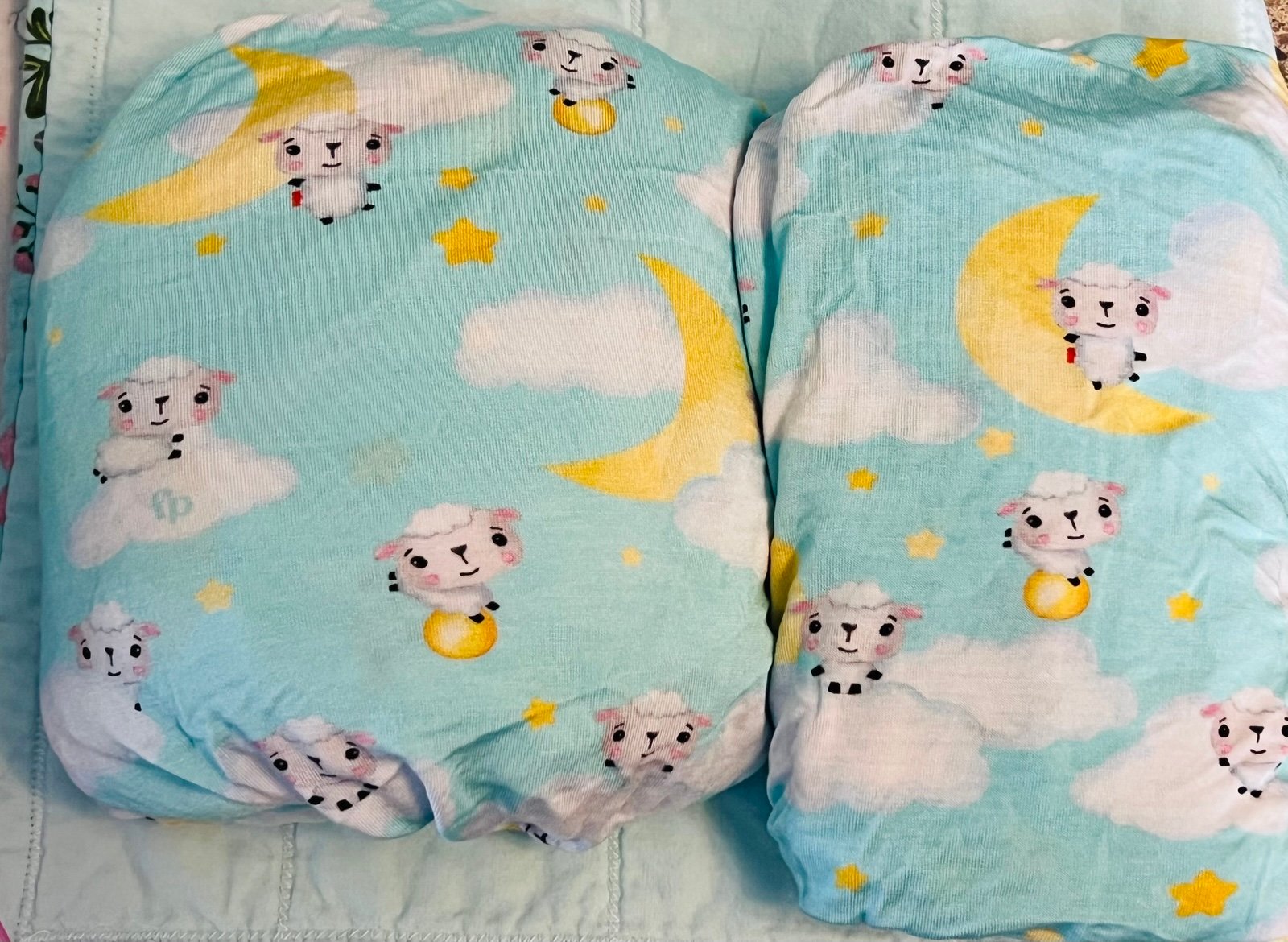 Posh Peanut Fisher-Price™ Lamb Crib Sheet and Pad Cover - Blue NEW