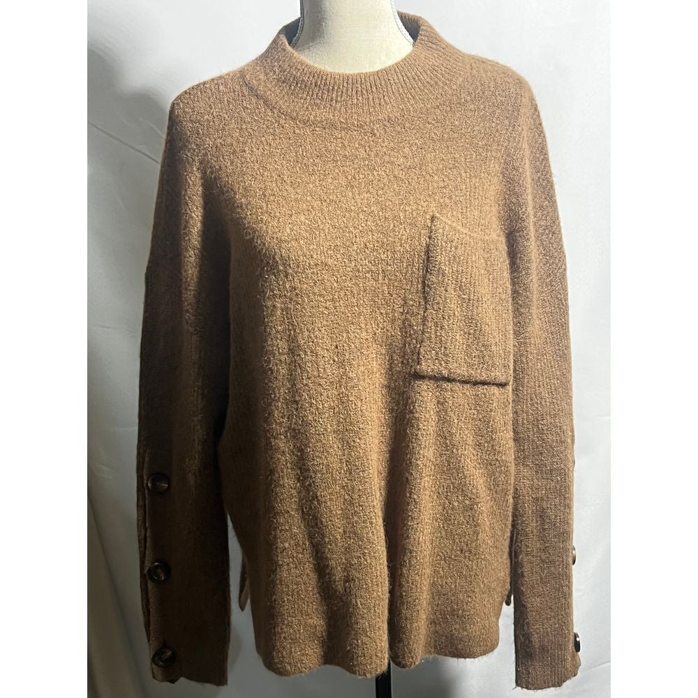 Vero Moda High Neck Long Blouse Pullover Sweater Size M Brown