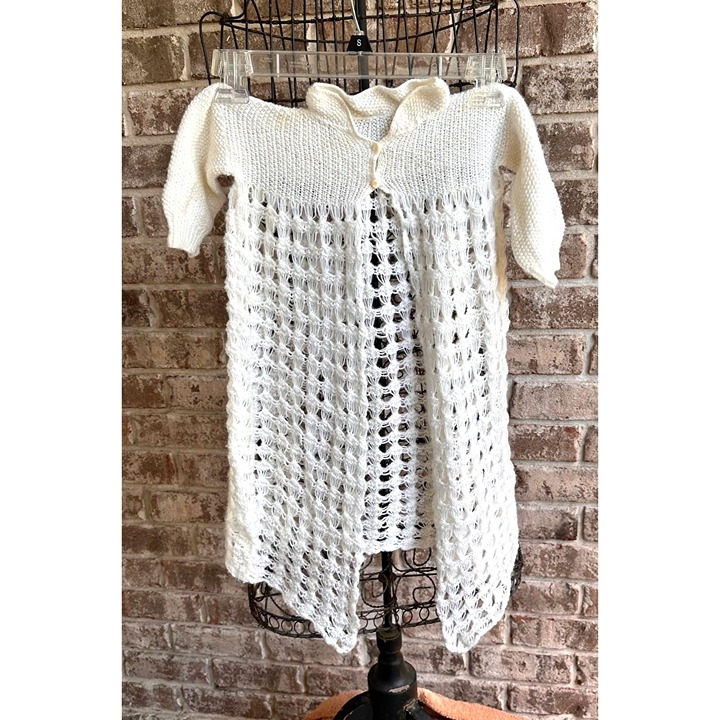 New Hand Crocheted Christening Infant Girl Buttons Long Sleeves Asymmetrical