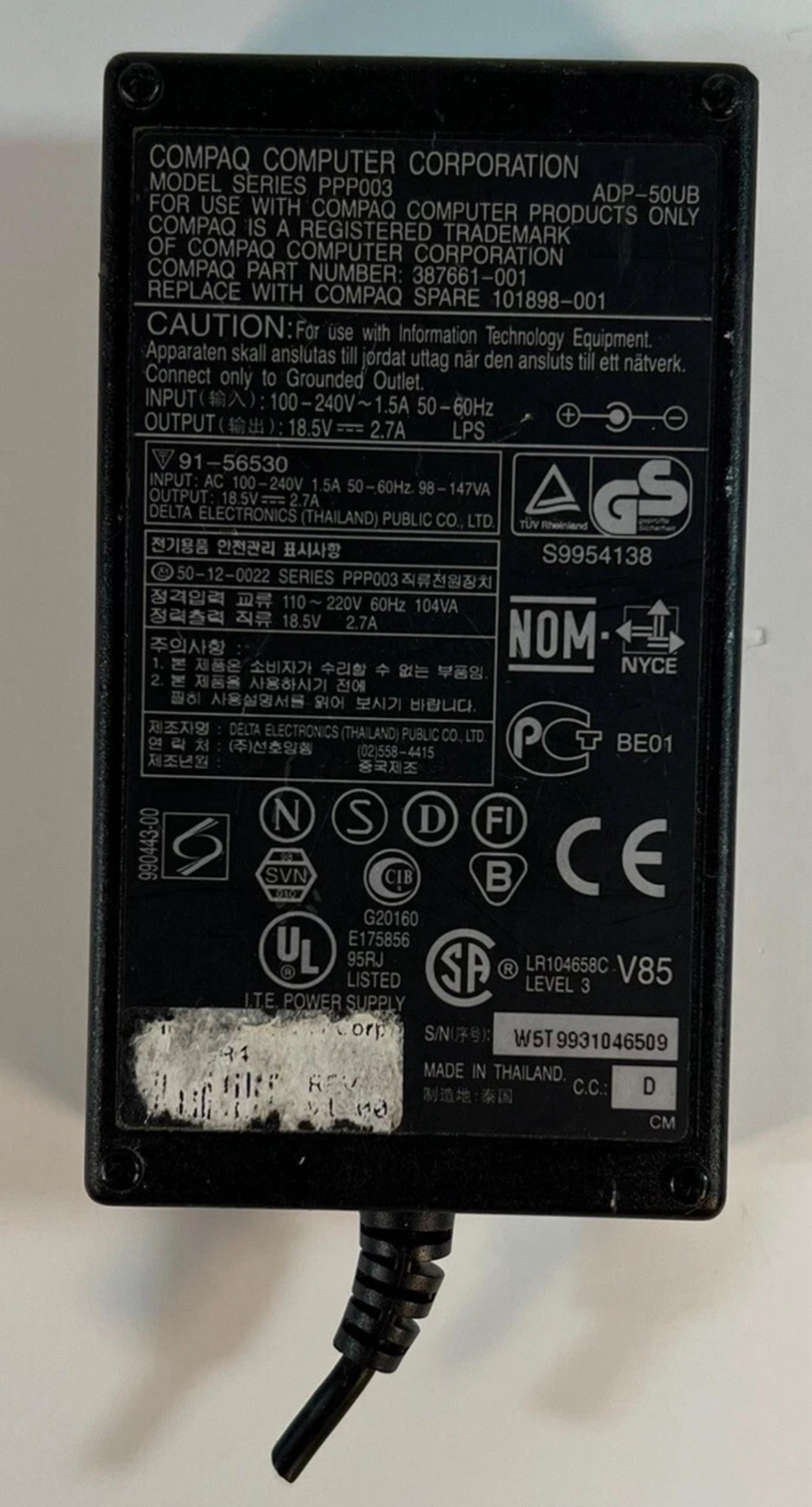 Power Adapter For Parts COMPUTER SERIES PPP003 ADP-50UB  18.5V 2.7A Compaq
