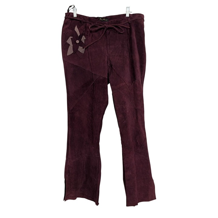 NEW Ashley Stewart Leather Mauve Flare Pants Womens Size 16 34 Waist Floral
