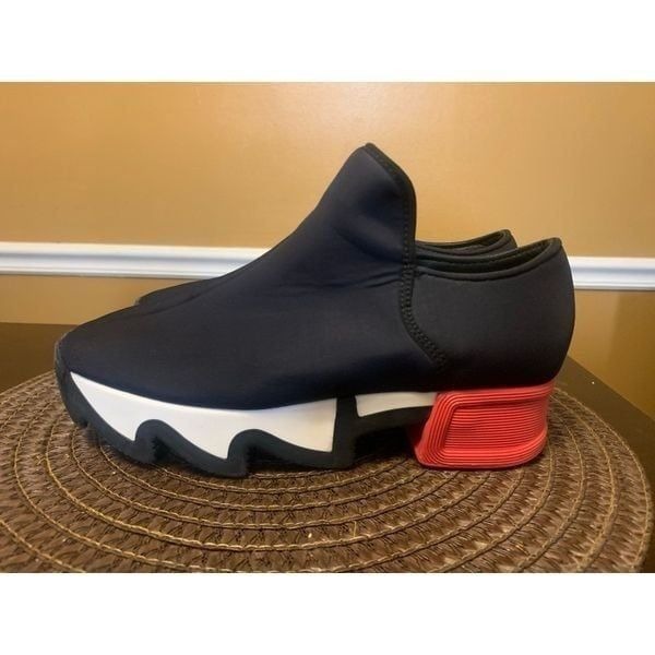 iRi NYC Unisex Black -White Red Heel Neoprene Sneaker Platform Sz EU 38.5 US7.5