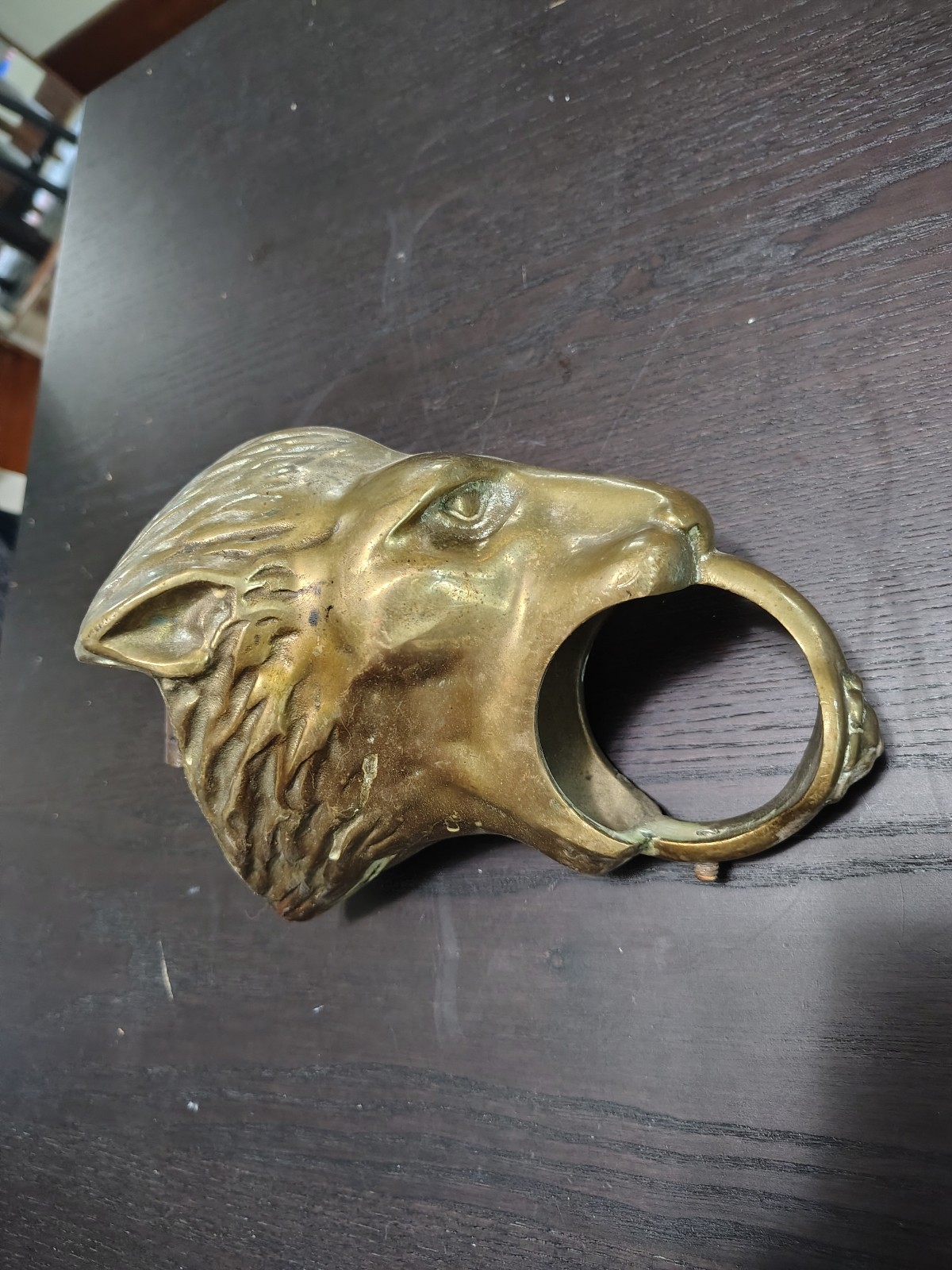 Antique Brass Lion Head Foot Rail Support Rod Bar Holder (Head Only)