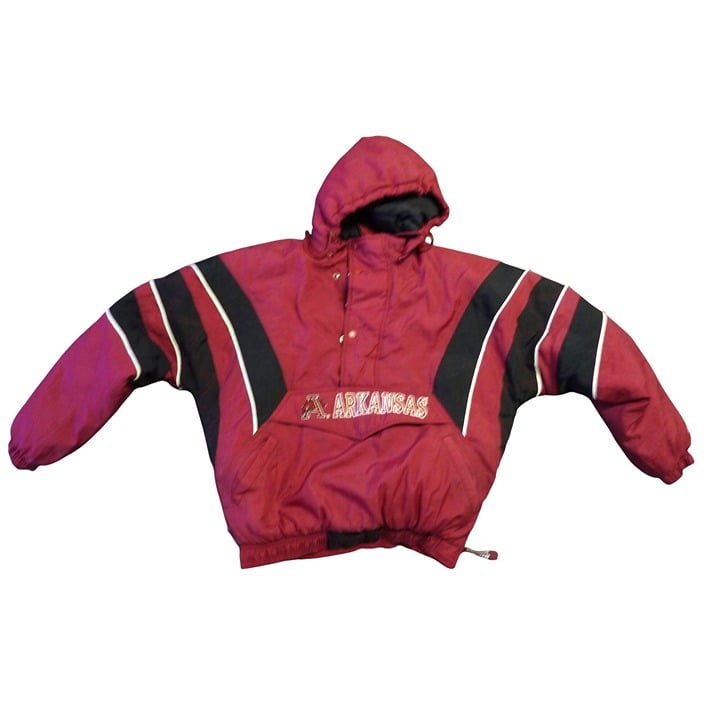 Arkansas Razorbacks 90s Starter Jacket w/hood NCAA Football Size L vintage