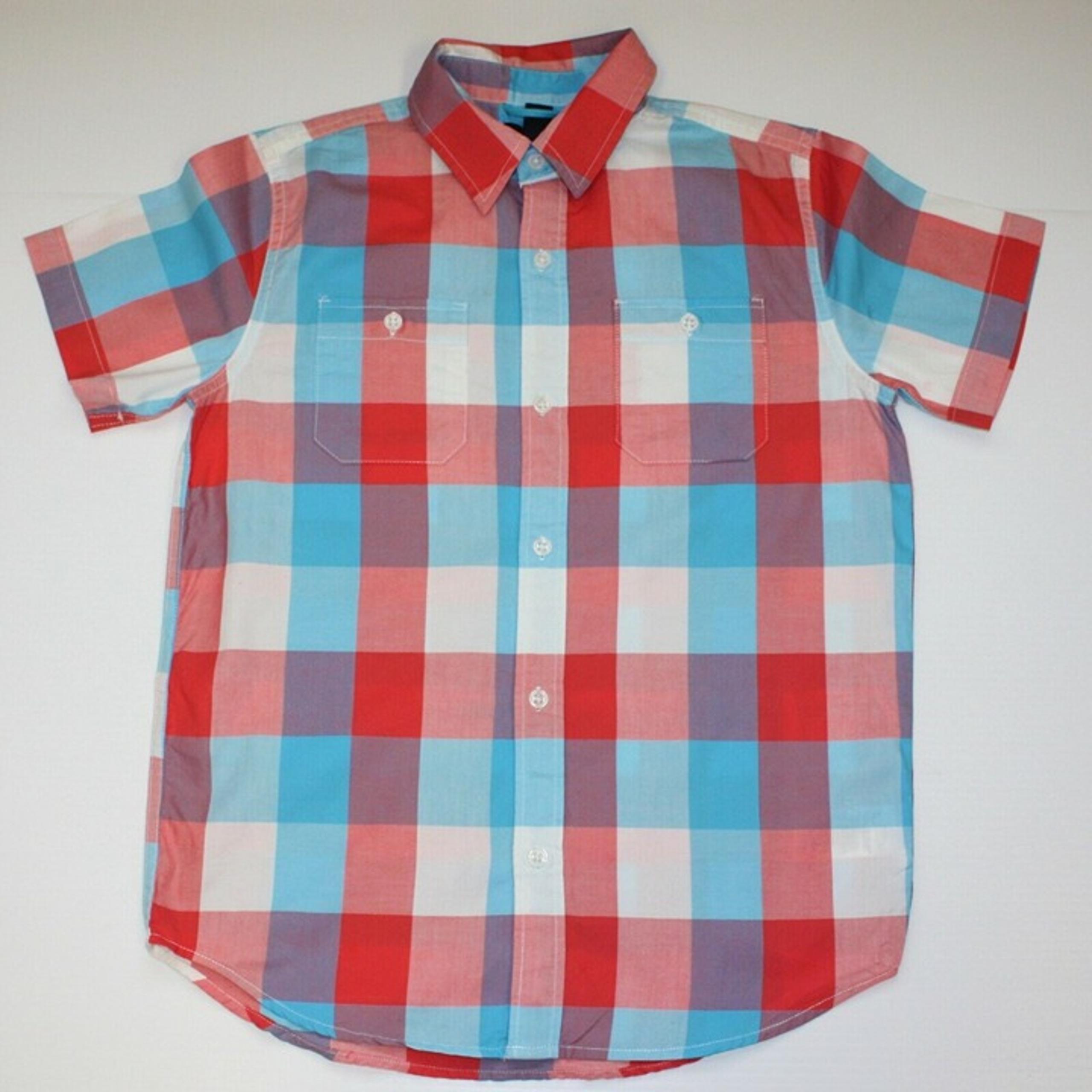Gap Kids Boy's Red, Blue & White Plaid Short Sleeve Dress Shirt Top size L 10 11