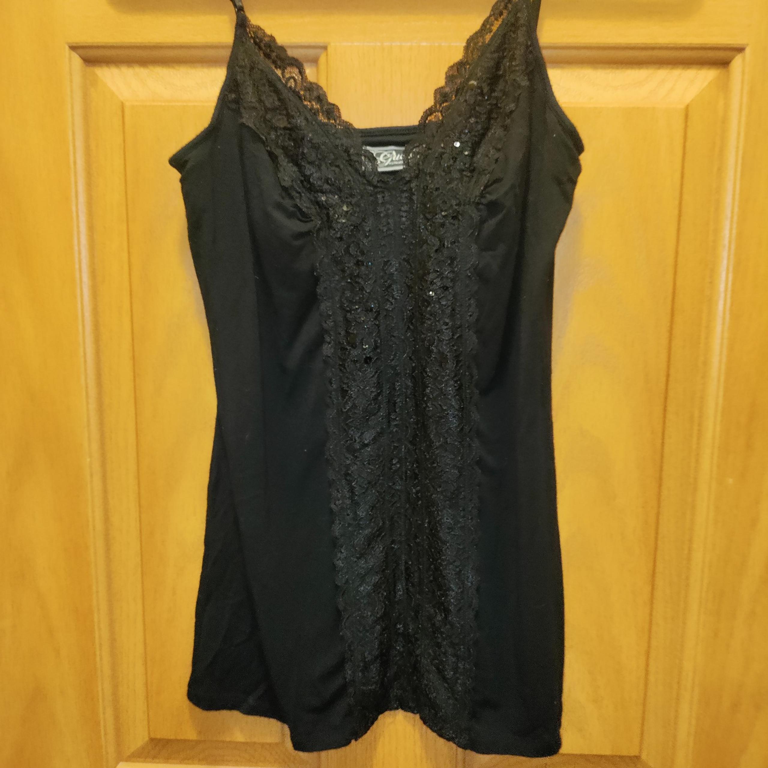 Vintage 90s/2000s Guess black tank top cami lace detail women's sz large