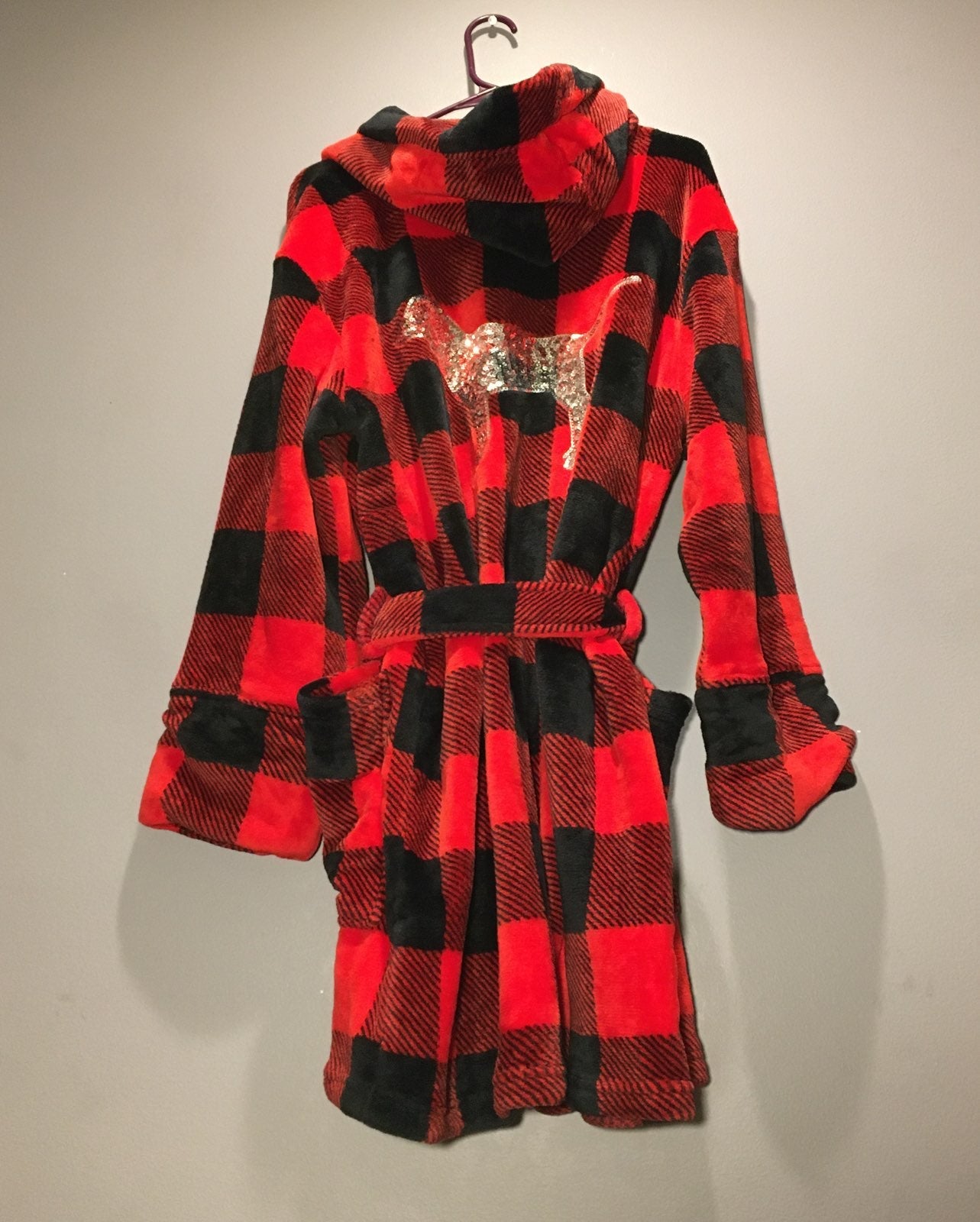 VS Pink bling plaid hooded robe M/L