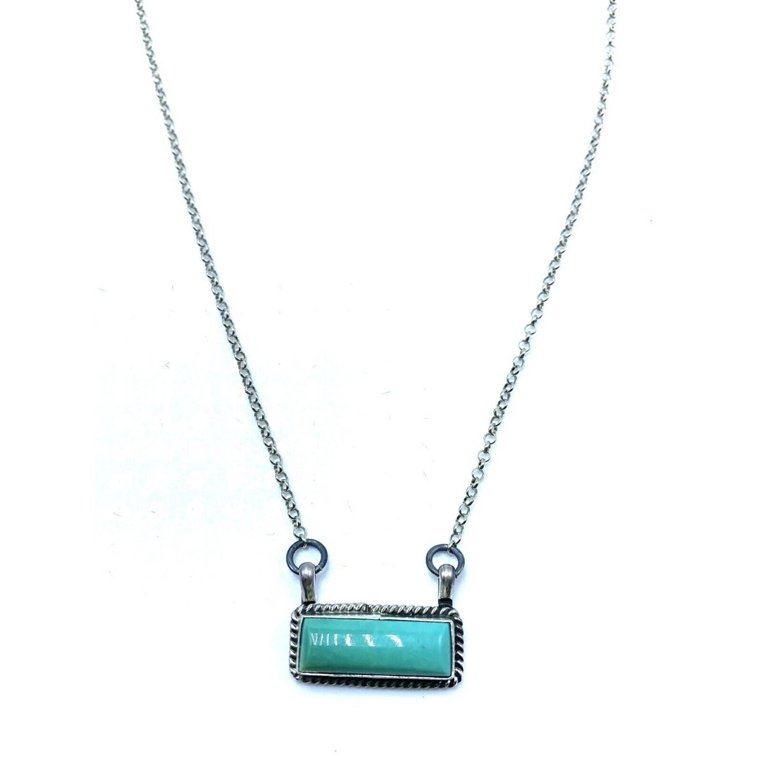 Native American Sterling Silver Navajo Handmade Kingman Turquoise Bar Necklace