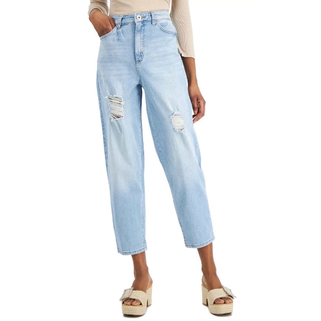 NC INTERNATIONAL CONCEPTS Women's High Rise Ripped Mom Light Blue Jeans 14/32