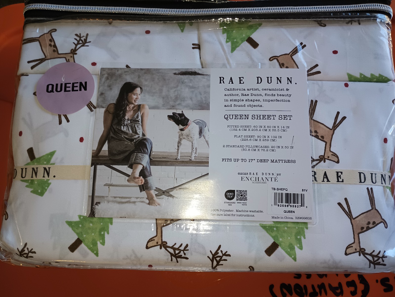 NWT Adorable Rae Dunn Deer Queen sheets / with trees
