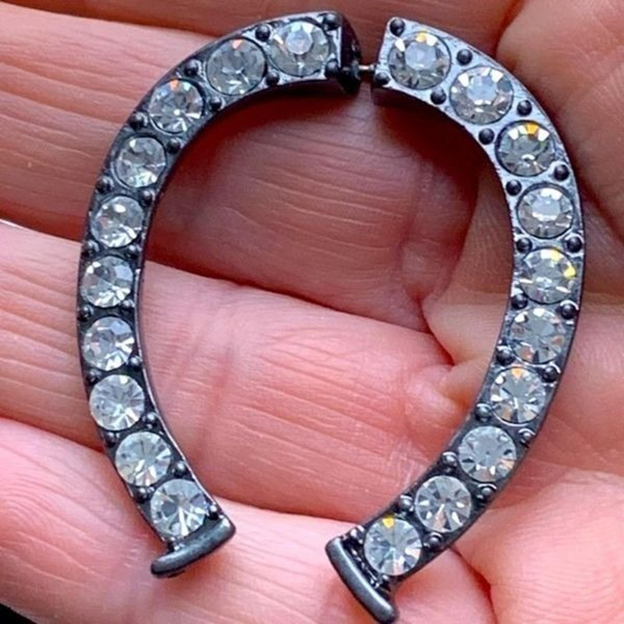 Gunmetal Horseshoe Stud Earrings Western Crystal Hoops by - Lulu Frost