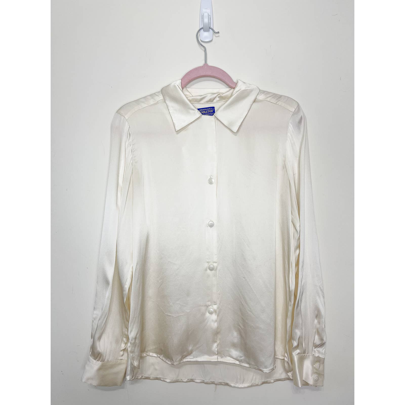 Pendleton White 100% Silk Button-down Blouse Size 10