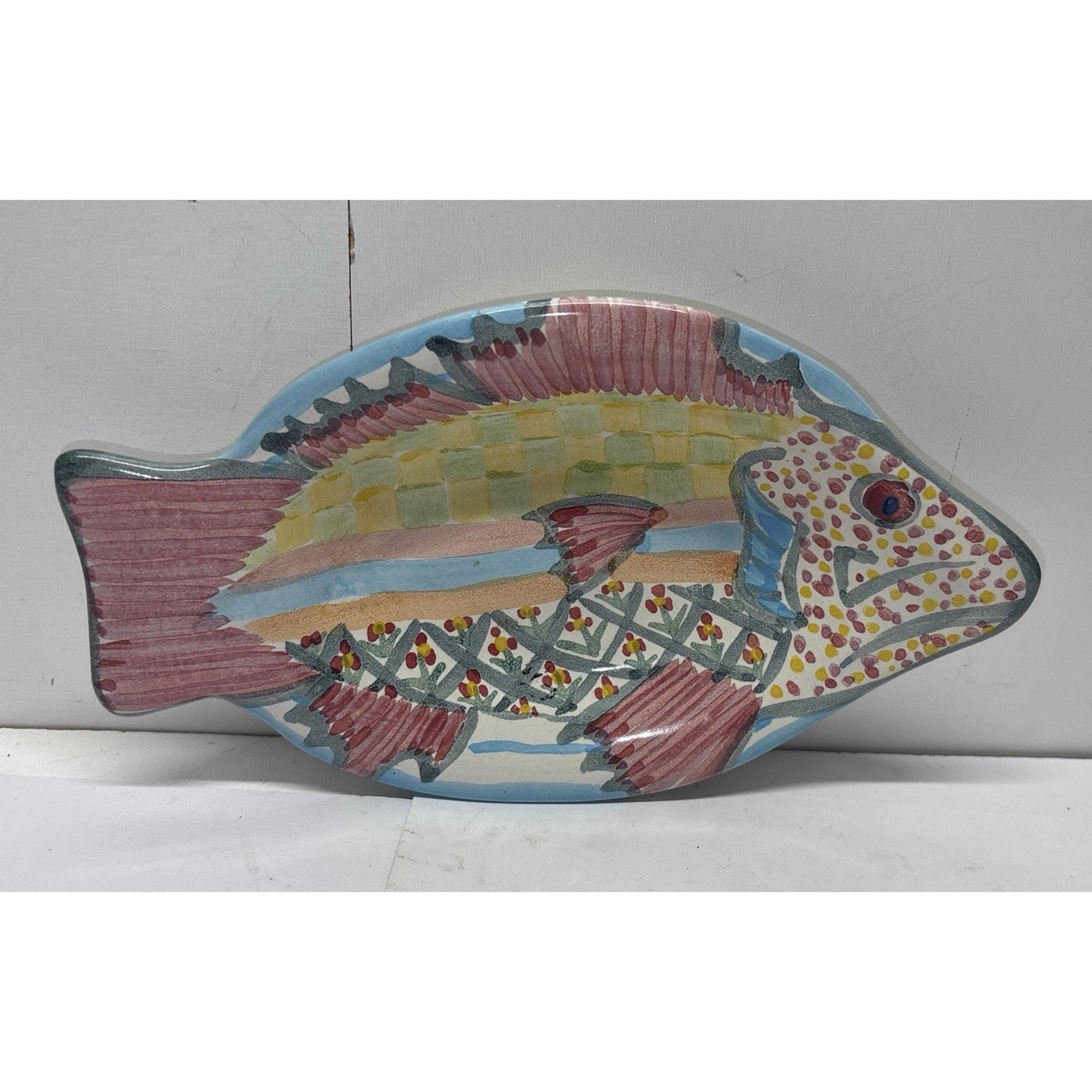 RARE Vintage Mackenzie Childs Fish Shaped Spoon Rest ? Soap Dish ? 7.5 Inch
