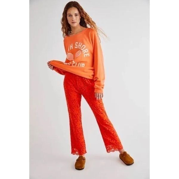 Free People Red Wild Laces Pull-On Crop Flare Pants