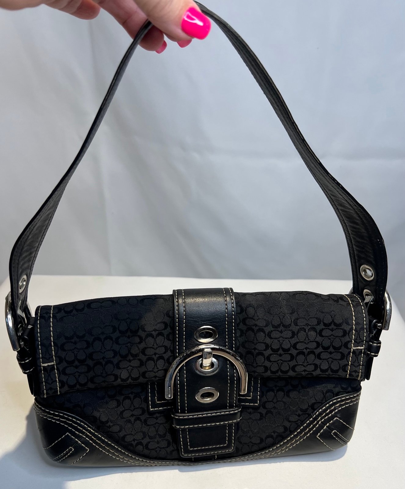 Y2K Coach Mini Soho Purse Black jacquard with Mini C’s and silver hardware