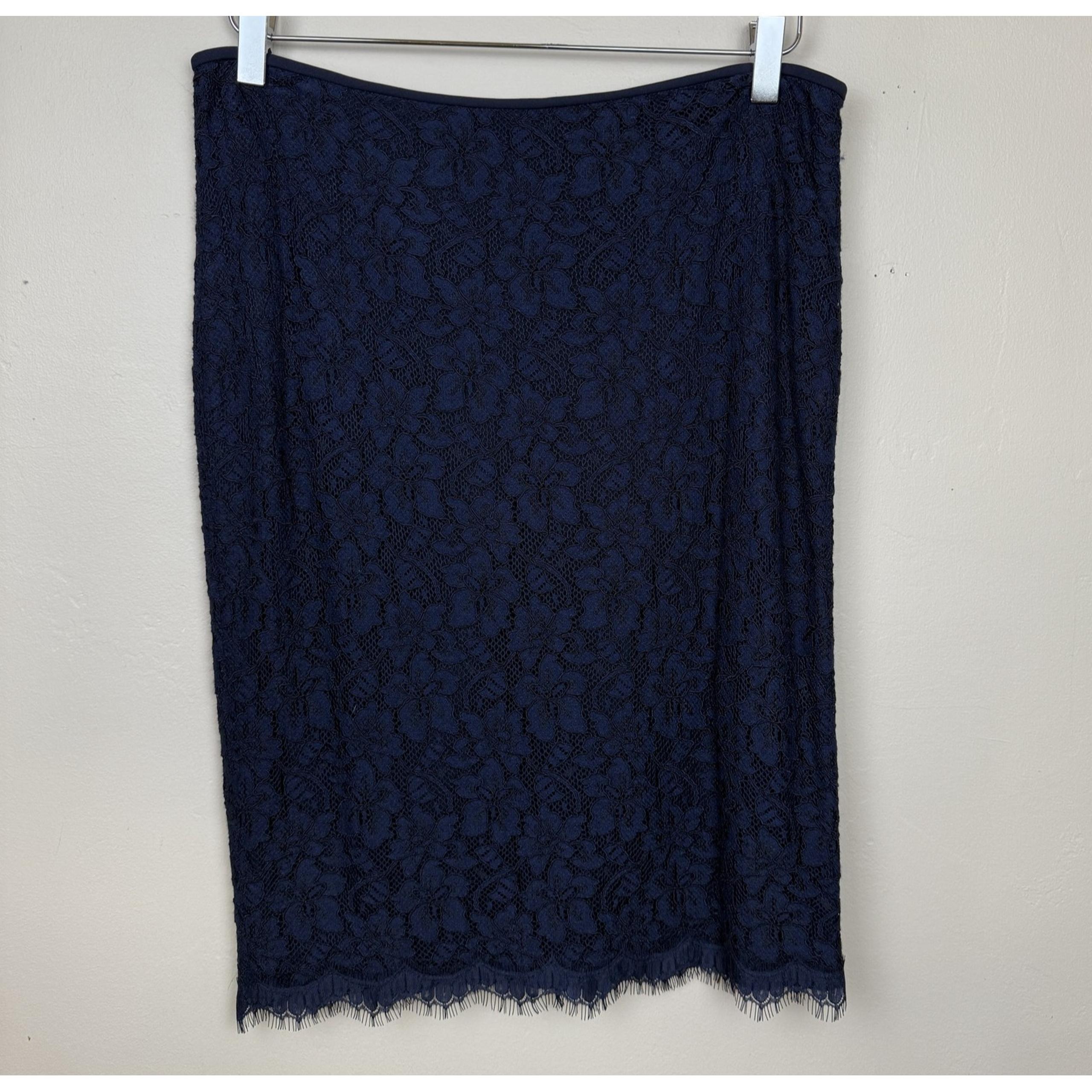 Diane von Furstenberg Skirt Womens 12 Navy Scotia Lace Floral Pencil Zip NWT