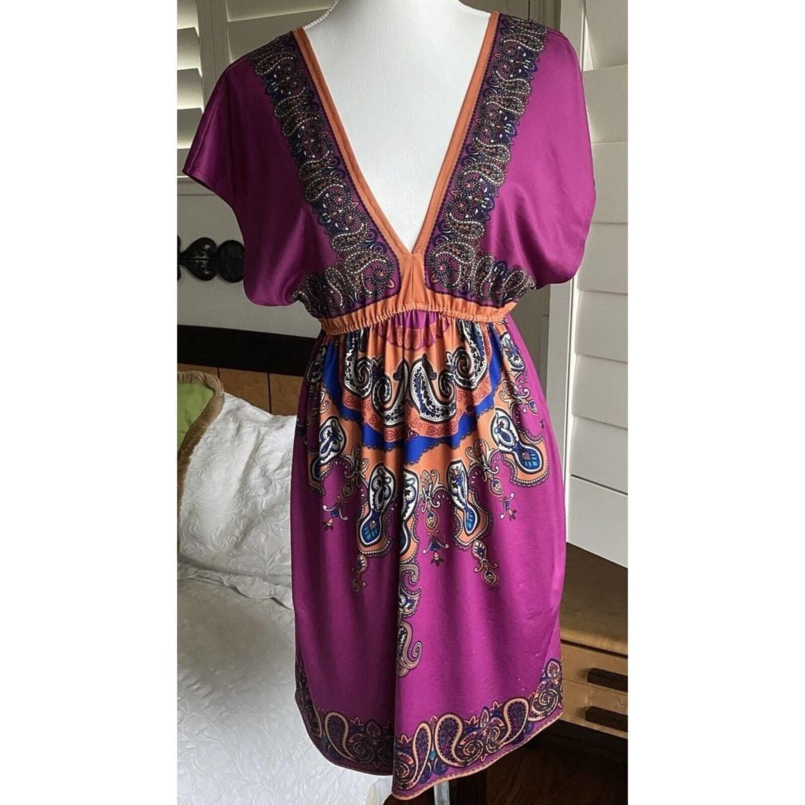 Flying Tomato Dress Women's M Floral Double V Neck Cover Up Kaftan Boho Flowy