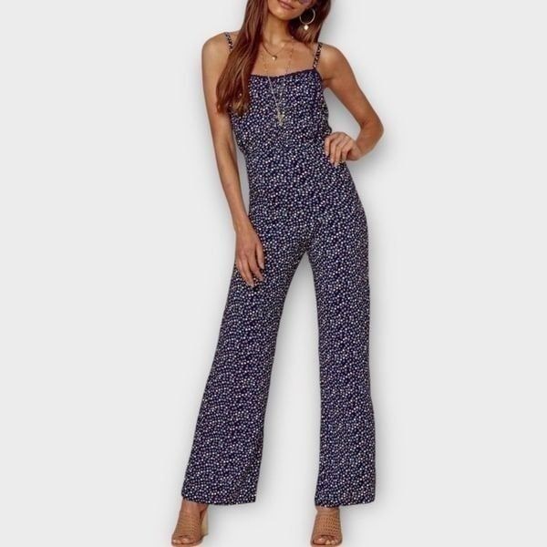 Anthropologie Auguste The Label Daphne Pintuck Jumpsuit in Navy Floral SZ 6 NWT